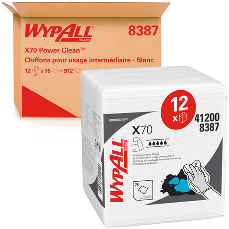CHIFFON WYPALL X70 POWER CLEAN NON TISSEE USAGE COURT BLANC 76 FORMATS 31X42CM X12