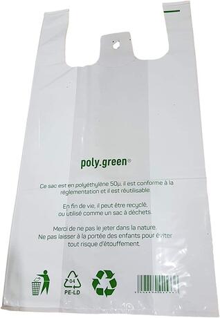 SAC BRETELLES POLYETHYLÈNE BASSE DENSITÉ 50µ 26+12X45CM BLANC LIASSE X500