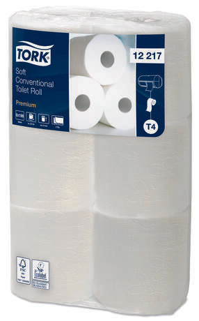 PAPIER TOILETTE PETIT ROULEAU TORK® T4 BLANC 200 FORMATS 2 PLIS ECOLABEL X72