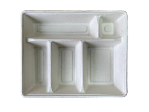 PLATEAU REPAS BAGASSE 295X240X40MM 5 COMPARTIMENTS X200