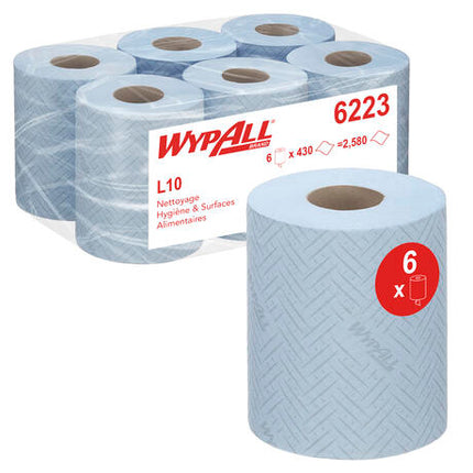 BOBINE DEVIDAGE CENTRAL WYPALL REACH L10 BLEU 430 FORMATS 1 PLI 18,3X38CM X6