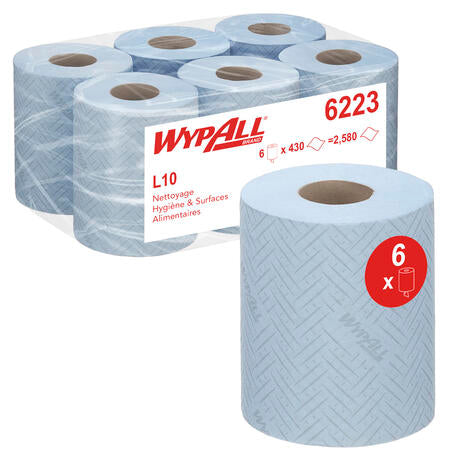 BOBINE DEVIDAGE CENTRAL WYPALL REACH L10 BLEU 430 FORMATS 1 PLI 18,3X38CM X6