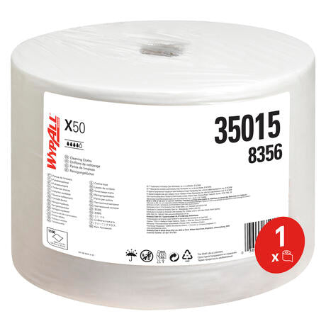 BOBINE DEVIDAGE CLASSIQUE NON TISSE WYPALL X50 BLANC 1100 FORMATS 24,9X34,9CM