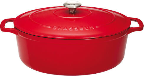 LE CHASSEUR COCOTTE OVALE AVEC COUVERCLE ROUGE 31 X 26 CM