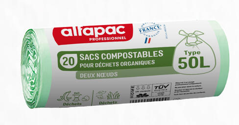 SAC POUBELLE 50L COMPOSTABLE 2 NOEUDS TRANSPARENT X500