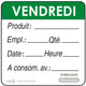 ÉTIQUETTES DLC JOUR SEMAINE AUTOCOLLANTES 5X5CM VENDREDI VERT X500