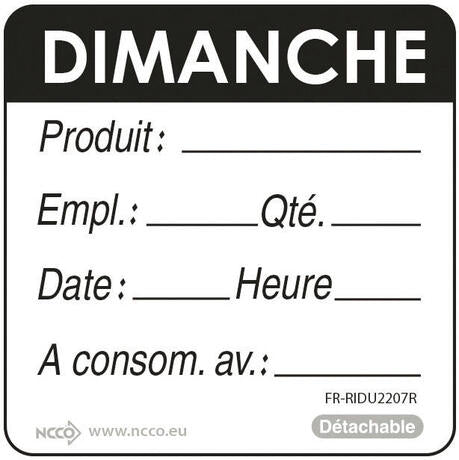 ÉTIQUETTES DLC JOUR SEMAINE AUTOCOLLANTES 5X5CM DIMANCHE NOIR X500