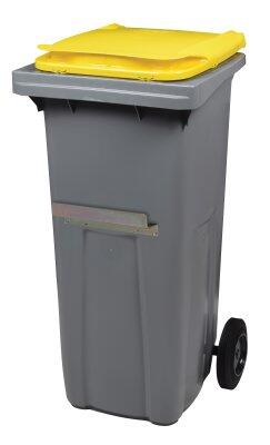 CONTENEUR KOROK 240L 2 ROUES AVEC BARRE VENTRALE GRIS / JAUNE