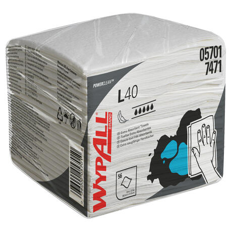 LAVETTE NON TISSEE USAGE UNIQUE WYPALL L40 BLANC 56 FORMATS 31,5X33CM X18