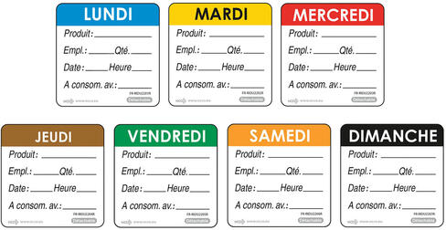 ÉTIQUETTES DLC JOUR SEMAINE AUTOCOLLANTES 5X5CM VENDREDI VERT X500