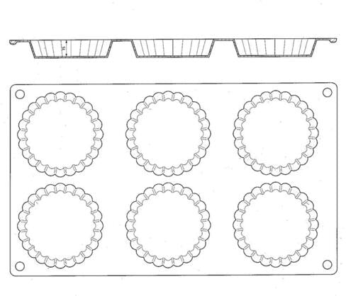 GASTROFLEX PLAQUE GN 1/3 325X176 6 TARTELETTES CANNELÉES 7.5CM