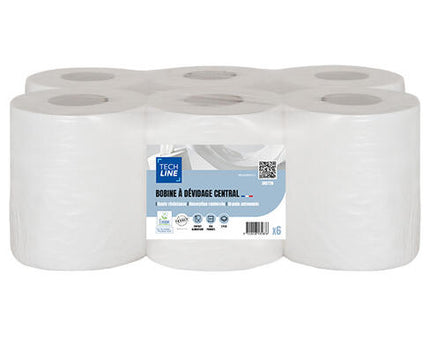 BOBINE DÉVIDAGE CENTRAL TECHLINE 17X17CM 2 PLIS BLANC ECOLABEL X6